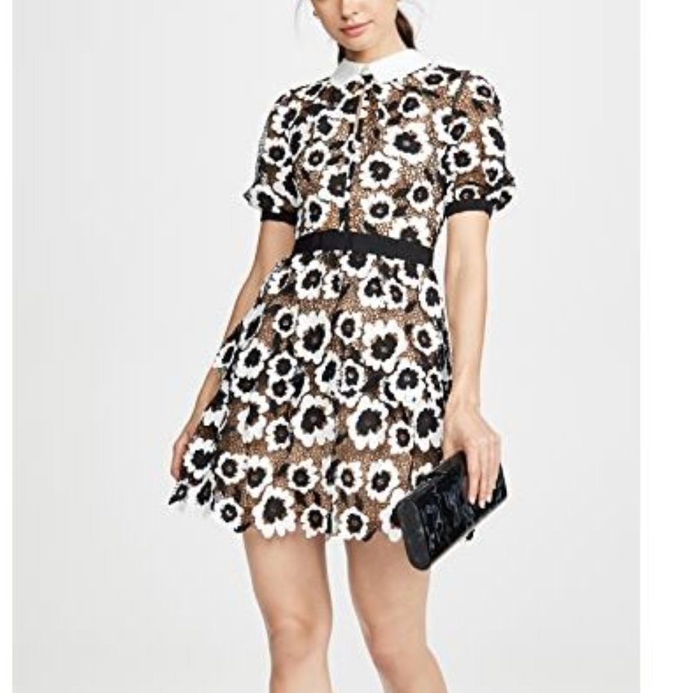 Self Portrait -Abstract Floral Guipure Mini Dress